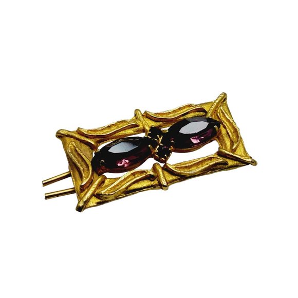 Antique Glass Gilt Metal Hair Barrette (A844)
